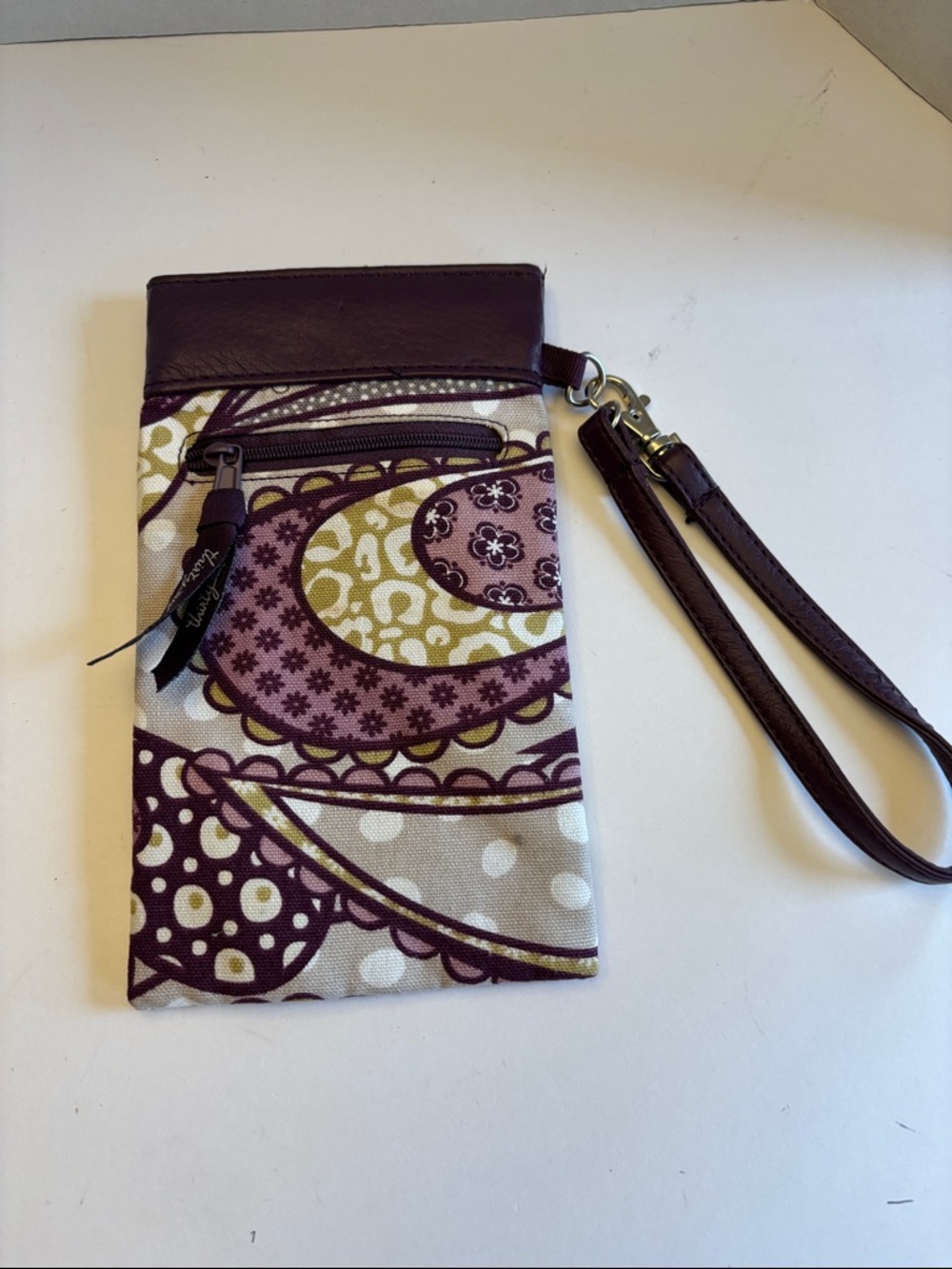 Thirty One Wristlet Phone Pouch in Plum Paisley 8” x 4.5”